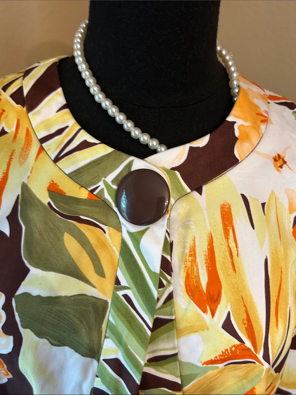 Floral Print Open Front Blazer Jacket - Yellow Green Brown - Picture 5 of 13